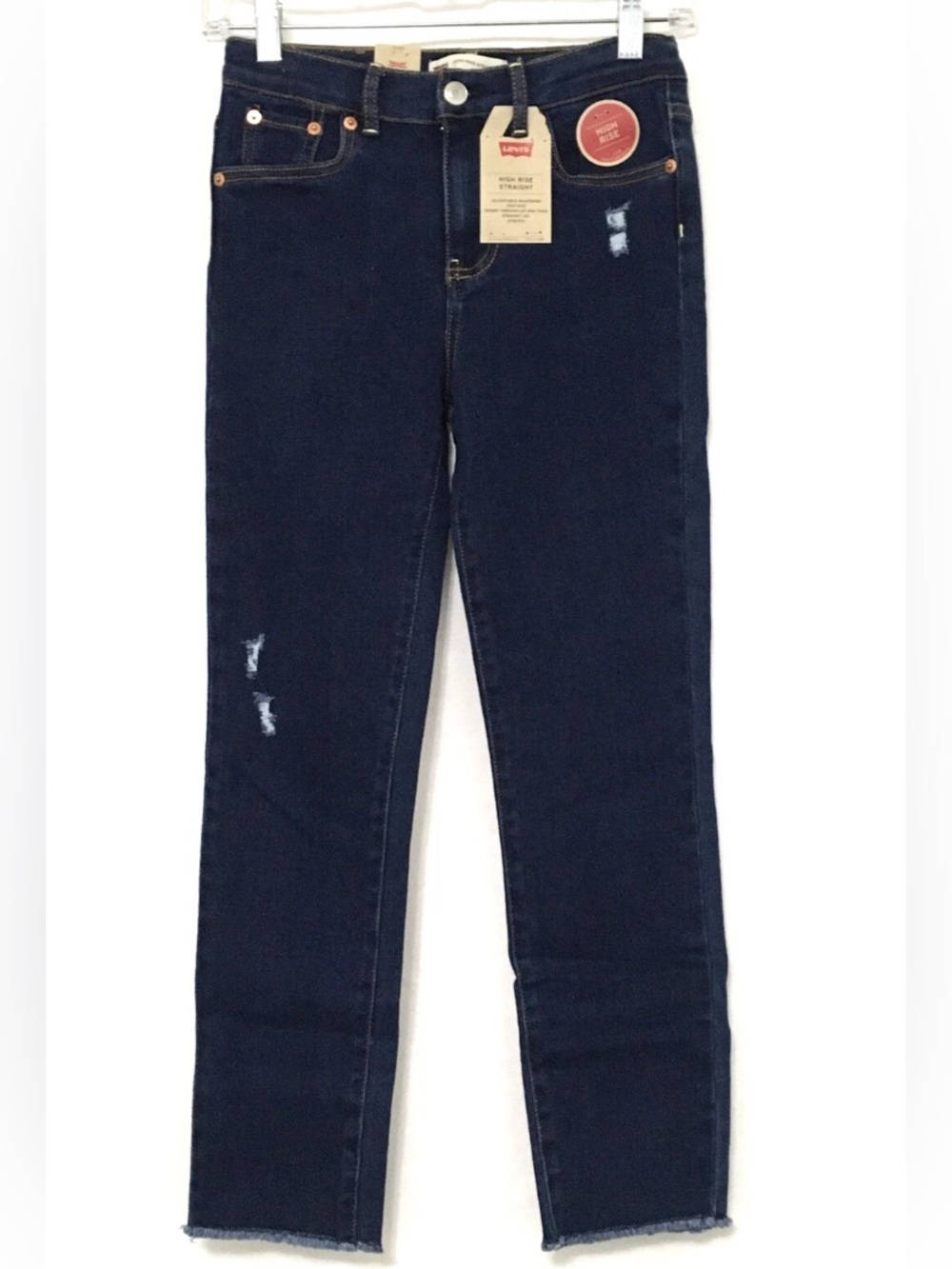 Levi's Girls 10 Adjustable Waist Distressed High-Rise Straight Raw Hem Jeans